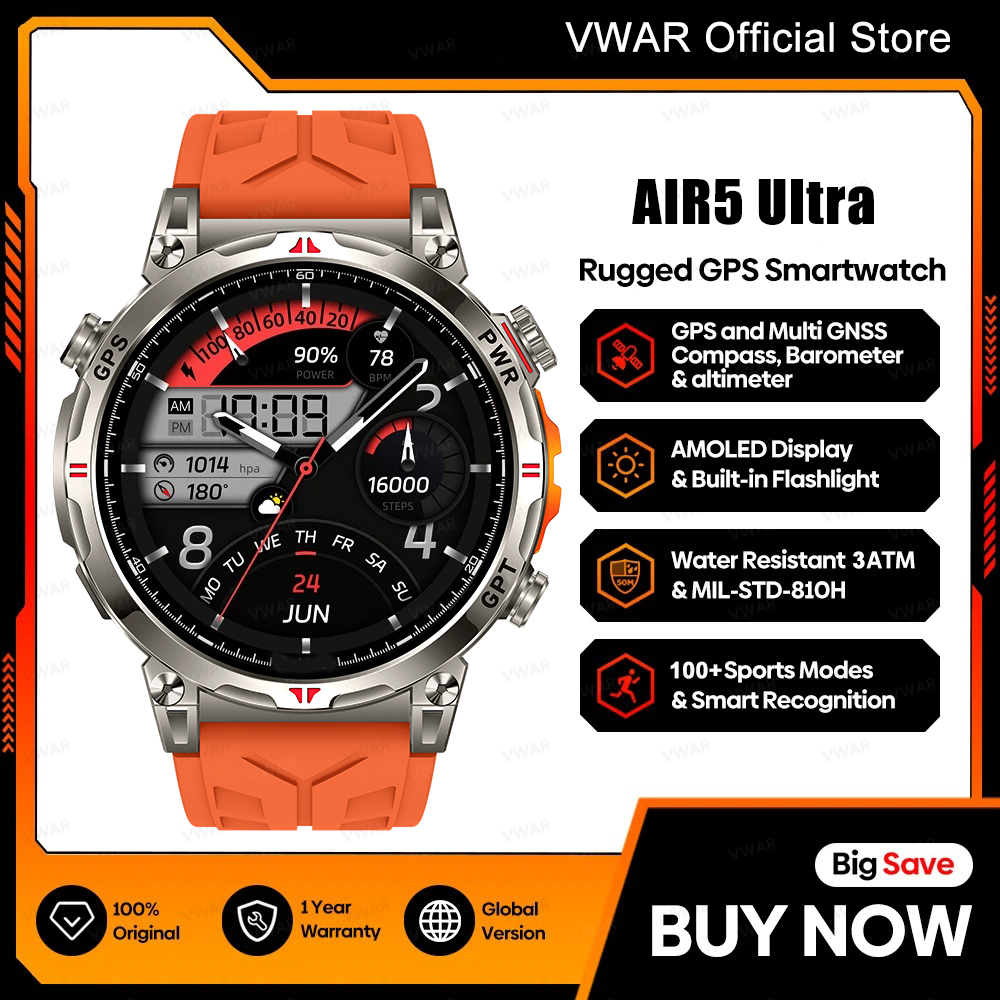 2025 New VWAR Air5 Ultra GPS S - مراجعة Watch Vs Smartwatch وسعره