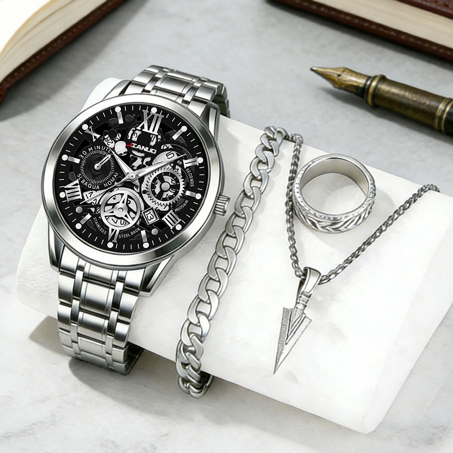 Business luxury men's steel ba - مراجعة Smartwatch Ring Watches وسعره